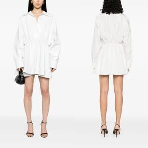 Norma‎ Kamali Super Oversized Boyfriend Shirt Flared Mini Dress in White Medium